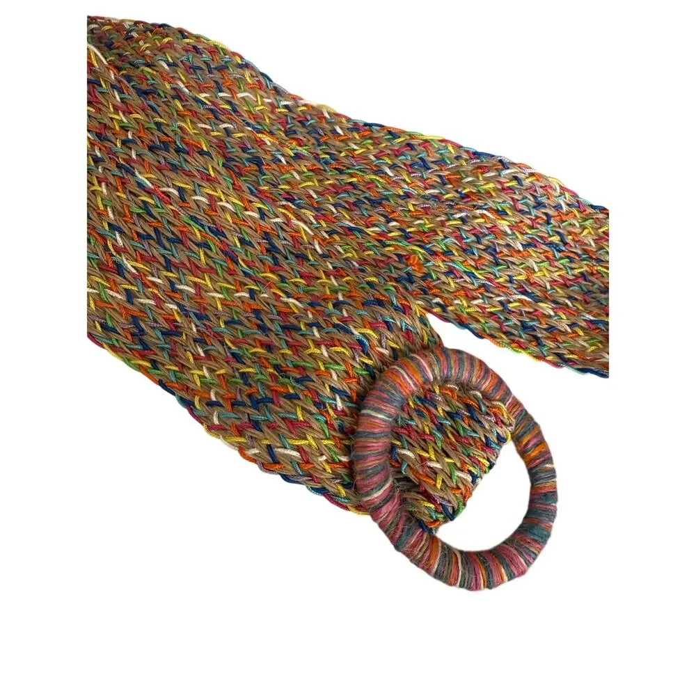 Vintage Brown Multicolor Woven Circle-Buckle Belt